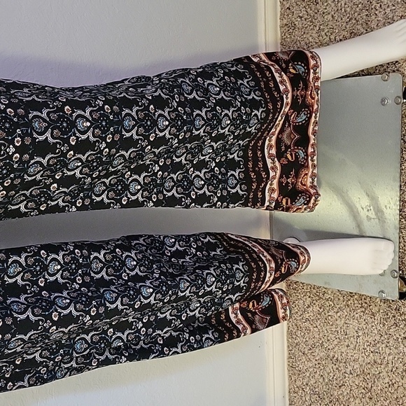 A'GACI Wide Leg Smock Waist Ethnic Floral Paisley Boho Pants Medium - Picture 5 of 9